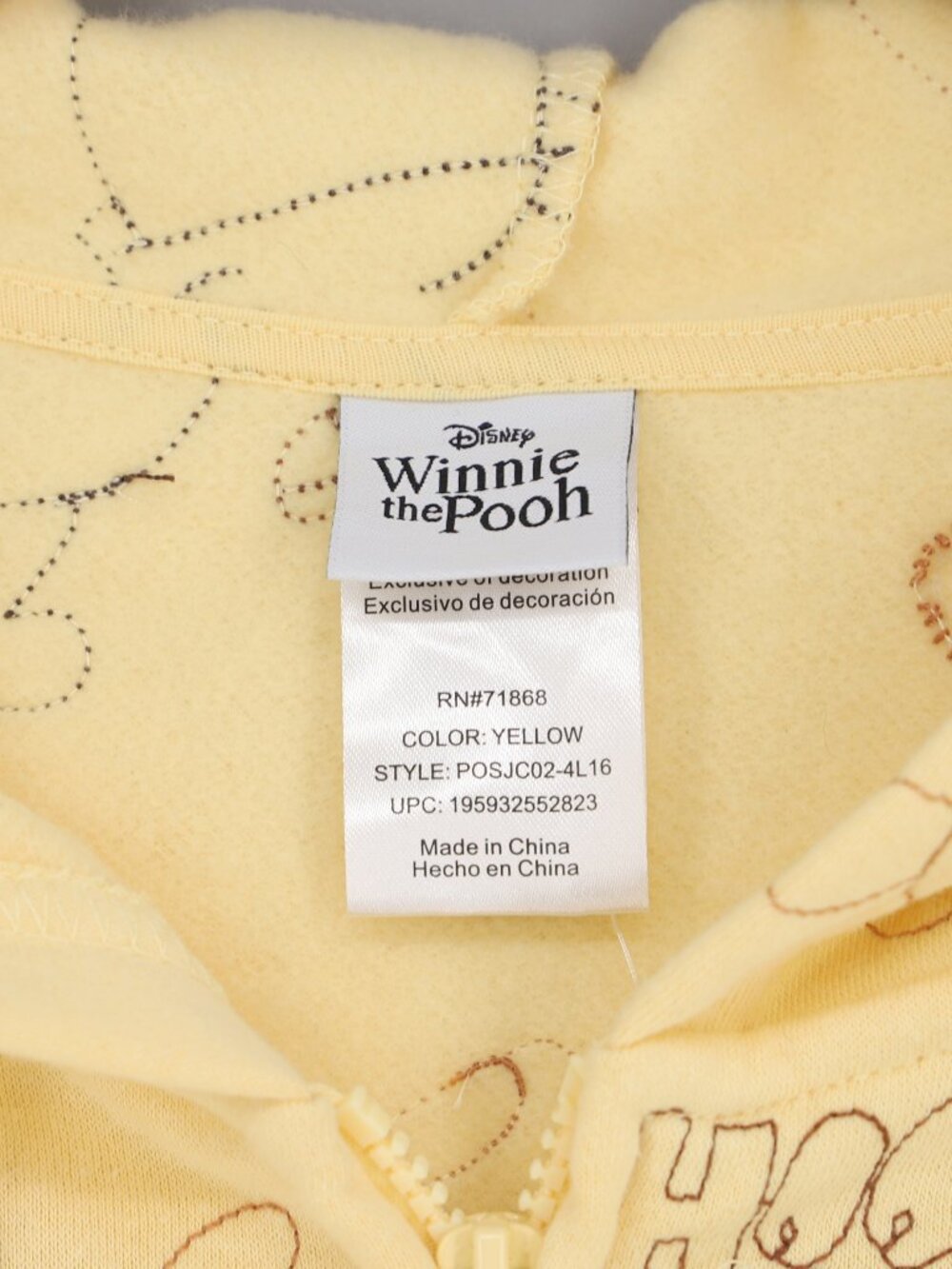 NWT Disney Winnie the Pooh Women's Embroidered Zip Up Hoodie Yellow Size XXL - Picture 4 of 7